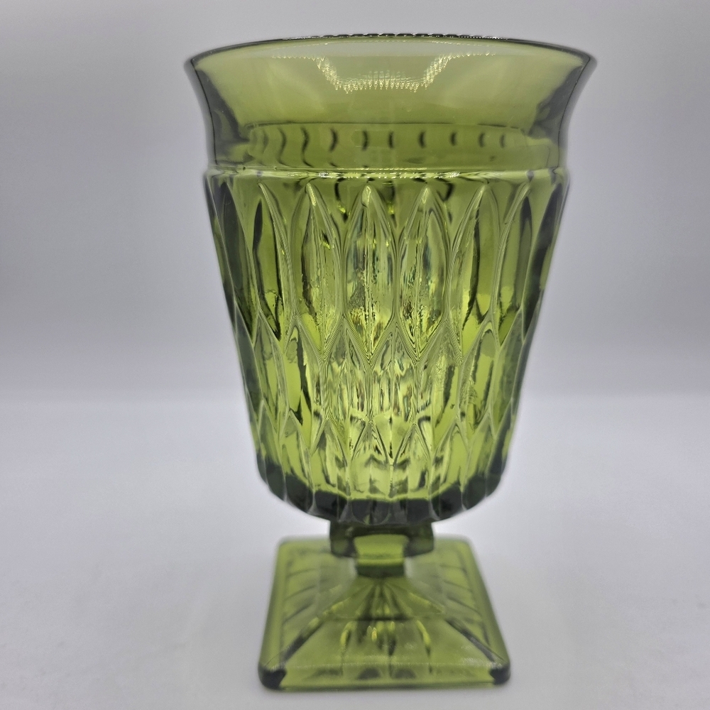 Indiana Glass Mt Mount Vernon Avocado Green Iced Tea Goblet Glasses 1 Glass Vtg